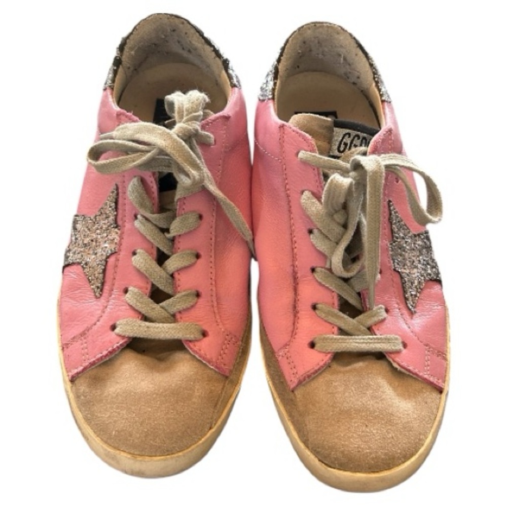 Golden goose super star sneakers pink gray glitter star tennis shoes